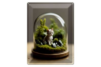Blechschild 12x18cm Katzenglas Statue 2