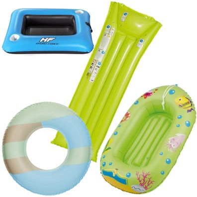 Kinder-Badeset (Schwimmring, Kinderboot, Luftmatratze) + Bestway Cooler Float