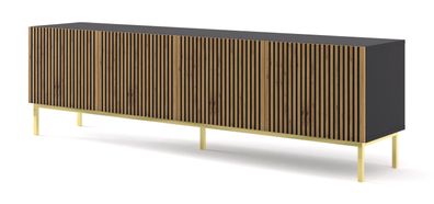 Furnlux Fernsehtisch Ravenna F Schwarz & Beige & Gold 200cm