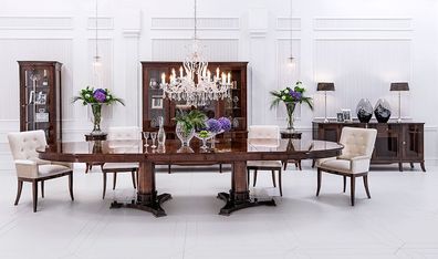 Design Esszimmer Esstisch Tisch 6 Sessel Stuhl Lehn Stühle Echt Holz Tische 7Tlg