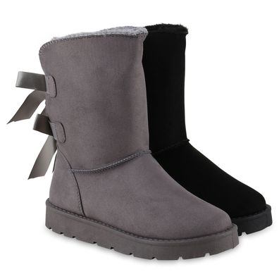 VAN HILL Damen Warm Gefütterte Winter Boots Stiefeletten Schleifen Schuhe 841501