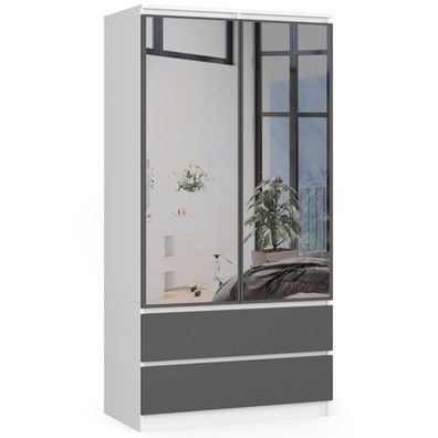 Kleiderschrank AKORD S90 mit Spiegel Weiß 90 cm 2 Türen 2 Schubladen 4 Ebenen Front G