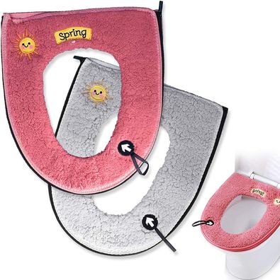 2er-Pack warme Plüsch-Toilettensitze (Rosa + Grau)