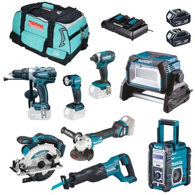 MAKITA Set DEA-DML809 18V Akku-Baustrahler Akku Winkelschleifer DGA511 DHP458