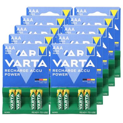 40x Varta Ready2Use AAA Micro Akku Ni-MH 1,2V 1000mAh (10x 4er Blister)