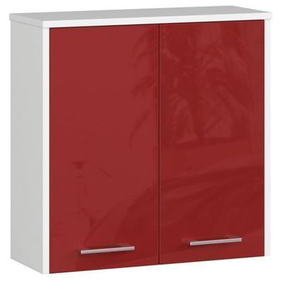 Hängender Badezimmerschrank AKORD FIN Weiß 60 cm Front Rot Glanz 60x60x22,5 cm