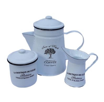 Emaille Kaffee Kernstück 3 tlg. Kaffeekanne, Zuckerdose & Sahnekännchen