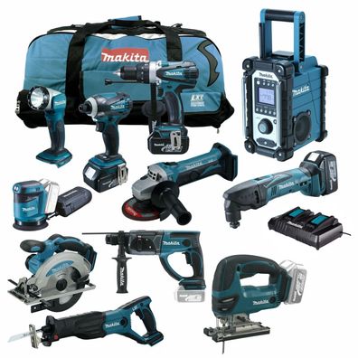 18tlg. Makita 18V Mega Akku Set inkl. DGA511RTJ DTM51Z 3xBL1850 DC18RD DBO180Z J