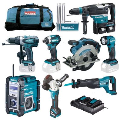 12tlg. MAKITA Akku Set + DHR400PT2U SDS Max Kombi-Bohrhammer 8,0J ZKU PT4U Z PGZU