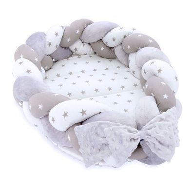 Babynest Neugeborene Nestchen Baby – Velvet Kuschelnest mit Zopf Kissen zerlegbares S