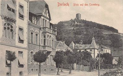 AK Durlach Strasse Häusedr Blick auf den Turmberg Baden-Württemberg AK 1911