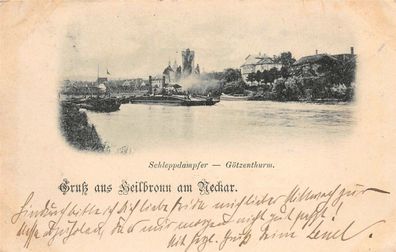 Gruß aus Heilbronn Neckar Schleppdampfer Götzenthurm Baden-Württemberg AK 1900