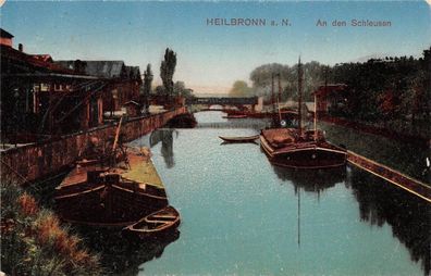 Heilbronn a. N. An den Schleusen Baden-Württemberg Postkarte AK 1929