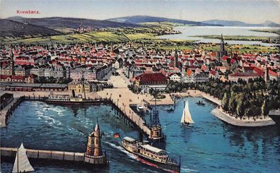 Konstanz Hafen Dampfer Baden-Württemberg Postkarte AK