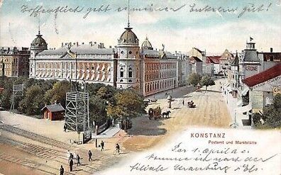 Konstanz Postamt und Marktstätte Baden-Württemberg Postkarte AK 1907