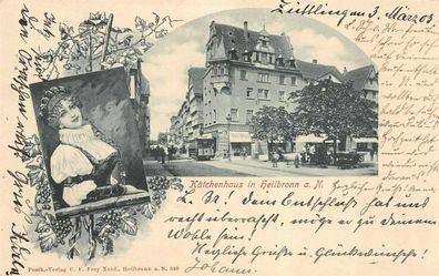 Kätchenhaus in Heilbronn Strassenbahn am Laden Postkarte 1903