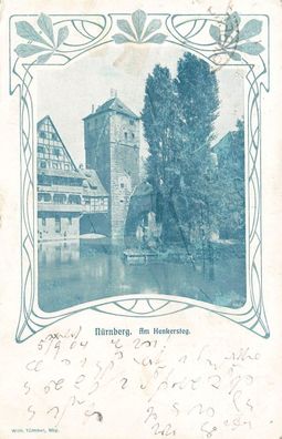 Am Henkersteg mit Turm in Nürnberg Bayern Postkarte AK 1904