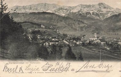 Ansicht auf Partenkirchen mit Wetterstein Bayern Postkarte AK 1902