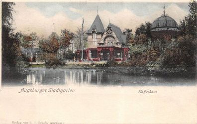 Augsburger Stadtgarten Kaffeehaus Postkarte AK