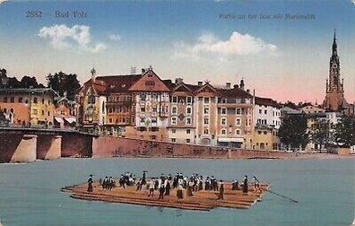 Bad Tölz Partie an der Isar mit Marienstift Postkarte AK 1919