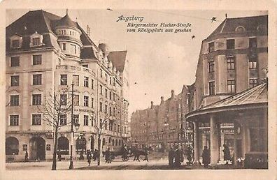 Augsburg Bürgermeister Fischer-Straße vom Königsplatz gesehen Postkarte AK 1915