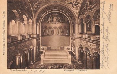 Blick in Nordseite Thronsaal Neuschwanstein Schwangau Bayern Postkarte AK 1904