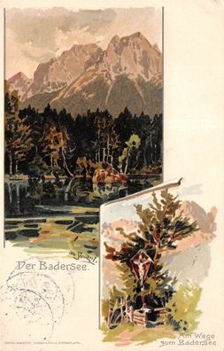 Der Badersee Am Wege zum Badersee Postkarte AK