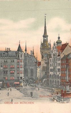 Gruss aus München Marienplatz Postkarte AK