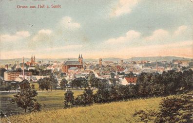 Gruss aus Hof an der Saale Stadtansicht Bayern AK 1908