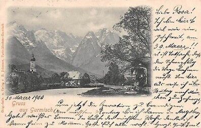 Gruss aus Garmisch Ansicht Alpen Panorama Postkarte AK 1900