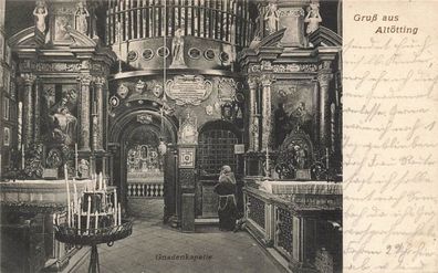 Gruß aus Altötting mit Gnadenkapelle in Bayern Postkarte AK 1906