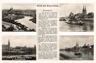 Gruß aus Regensburg Donaustrudel Gesamtansicht Donaupartie Postkarte AK 1935