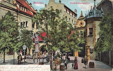 Hofbräuhausgarten in München Bayern Postkarte AK 1905