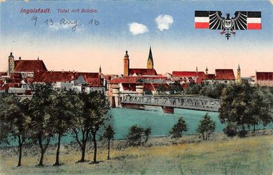 Ingolstadt Total mit Brücke Reichsflagge 1916