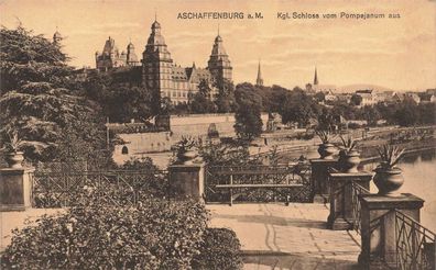 Kgl. Schloss vom Pompejanum Aschaffenburg am Main Bayern Postkarte AK 1915