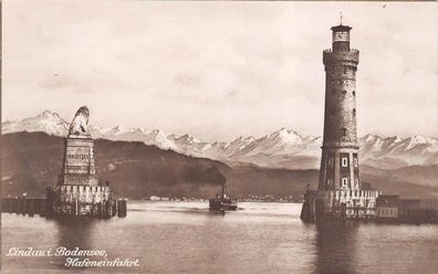 Lindau i. Bodensee Hafeneinfahrt Dampfer Postkarte AK