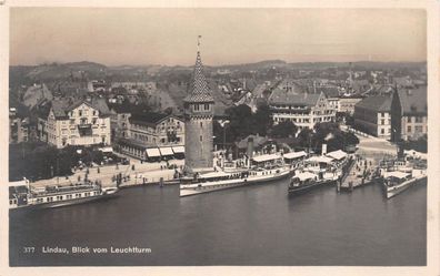 Lindau Blick vom Leuchtturm Dampfer Postkarte AK 1926