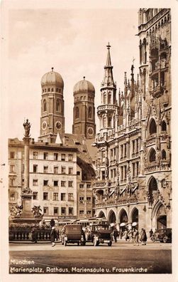 München Marienplatz Rathaus Mariensäule u. Frauenkirche Postkarte AK 1938