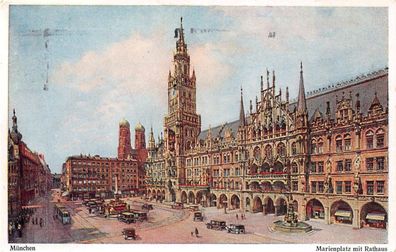 München Marienplatz mit Rathaus Postkarte AK 1929