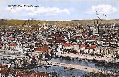 Würzburg Gesamtansicht Postkarte AK 1927