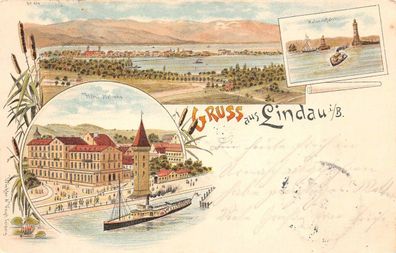 AK Lindau (Bodensee) Hotel Helvetia Litho Postkarte 1897