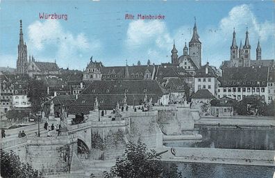 Ansicht alte Mainbrücke in Würzburg Bayern Postkarte AK 1914