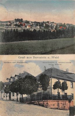 Bernstein a./ Wald Gasthaus zum Frankenwald, Kolonialwaren Postkarte 1924