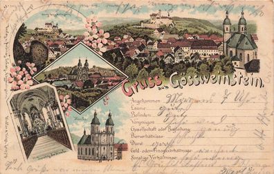 Burg und Kirche in Gössweinstein Bayern Litho Postkarte AK 1903