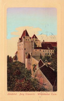 Burg Trausnitz - Wittelsbacher Turm in Landshut Bayern Postkarte AK 1913