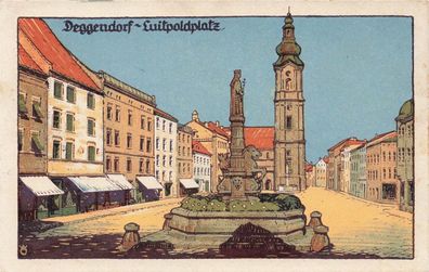 Deggendorf Luitpoldplatz Postkarte AK 1929