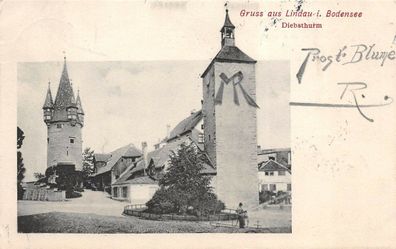 Gruss aus Lindau i. Bodensee Diebsthurm Postkarte AK 1904