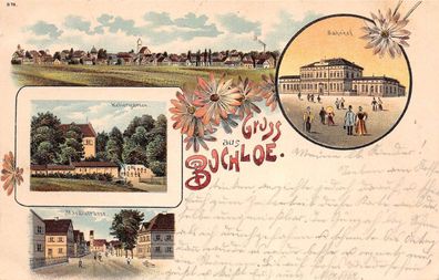 Gruss aus Buchloe Kellergarten Marktstrasse Bahnhof Postkarte AK 1905