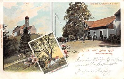 Gruss vom Bayr. Rigi. Hohenpeissenberg Veranda Gasthof Geitner Postkarte AK 1903