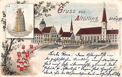 Gruss aus Altötting Gnaden-Mutter Postkarte AK 1897